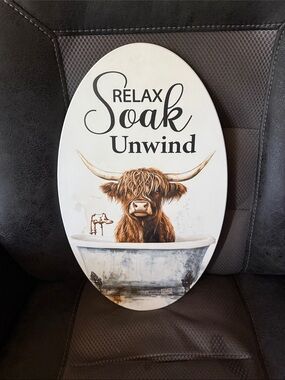 Relax Soak Unwind Oval Bath Wall Art - White and Brown